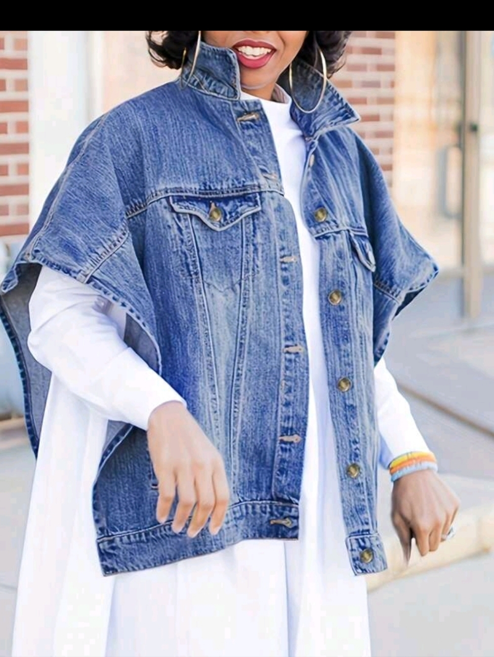 Blue Denim Caftan/Poncho...Classic Washed Jeans Jacket